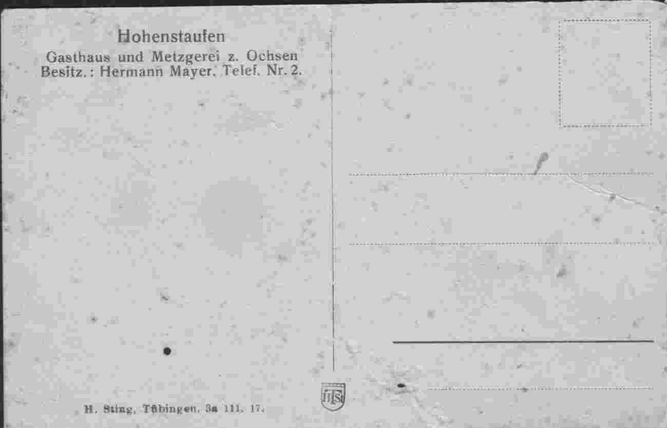 Rückseite Postkarte Goldener Ochsen Göppingen Hohenstaufen Telefonnummer 2