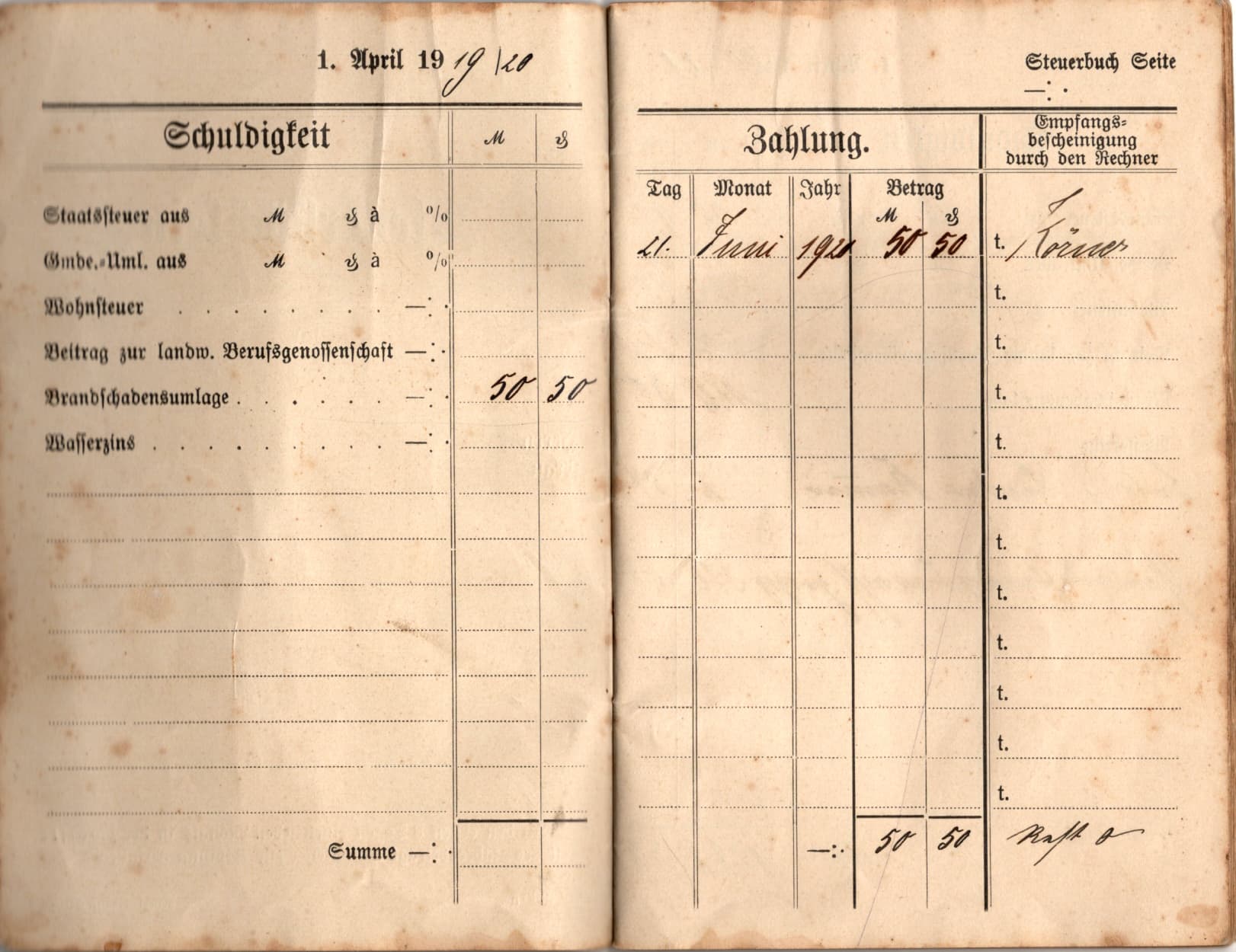 Steuerbüchlein 1919, Seite 2