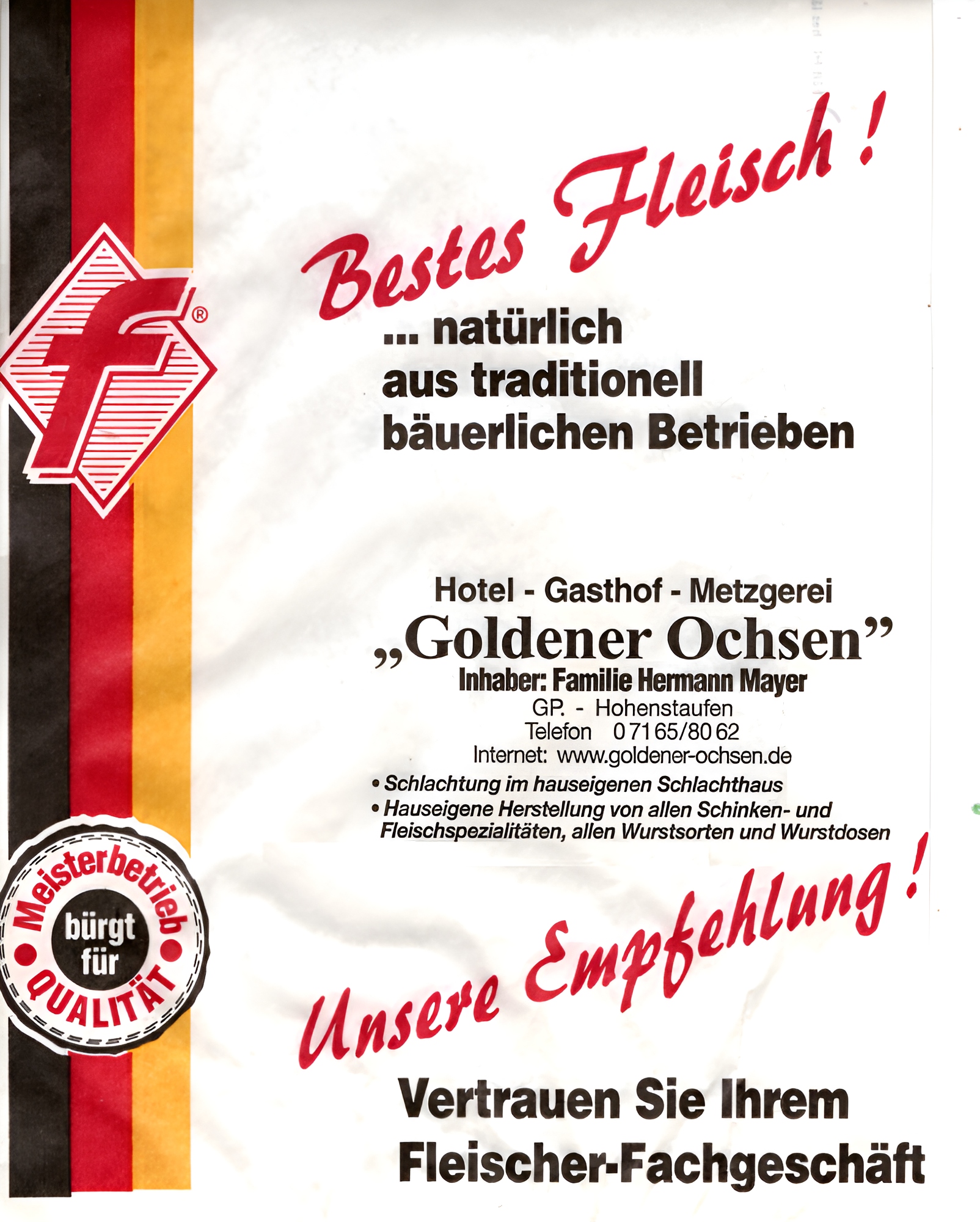 Metzgereitüte Goldener Ochsen Hermann Mayer 8062 Metzgereitüte Goldener Ochsen Hermann Mayer 8062